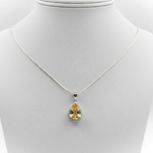 Genuine Citrine & White Topaz Teardrop Pendant Necklace 925 Sterling Silver New